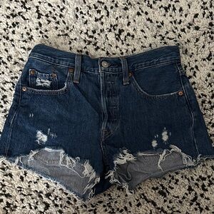 Levi's Dark Blue Distressed Jean Shorts